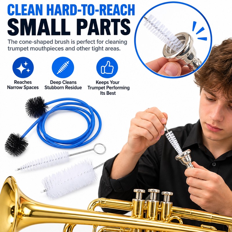 3-Piece Trumpet Cleaning Brush Kit for Instrument Maintenance – Manual