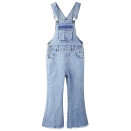 KIDSCOOL SPACE Girls Denim Flared Overalls Pants,3D Accordion Deep Heel Pockets Bell Bottom Jeans Dungarees,10