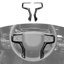 RT-TCZ for Silverado Steering Wheel Panel Trim for Chevy Tahoe 2021 Up Suburban 2020 Up Silverado 2019 Up Black Wood Grain Interior Accessories 2pcs