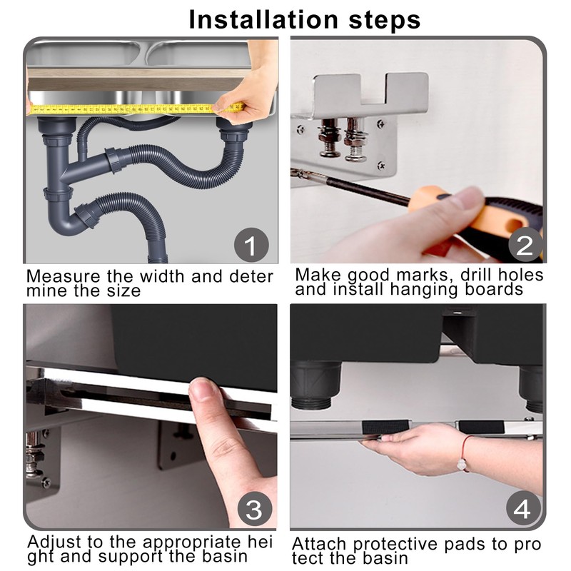 Stainless Steel Undermount Sink Brackets Upgrade Horizontal Sink Support,27"-39" Adjustable