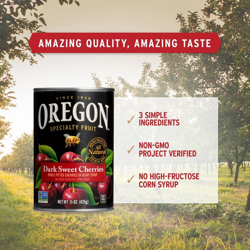 Oregon Specialty Fruit, Dark Sweet Cherries, Pitted, All-Natural,15 Ounce (Pack