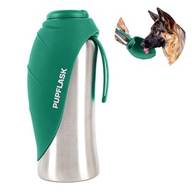 Botella de agua portátil PupFlask, de acero inoxidable de 27 o 40 onzas, práctica botella de agua para viaje para perros, mantiene la cachorro hidratada, tazón de agua portátil para perro y botella de agua de viaje para perros, Quetzal Green, 27 Ounce