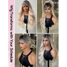 topshe Peluca Rubia Con Flequillo, Larga Y Rizada, Para Mujer, Resistente Al Calor, Sintética, De Colores, De Aspecto Natural, Ondulada, De 66 Cm, Para Uso Diario En Fiestas Y Cosplay.