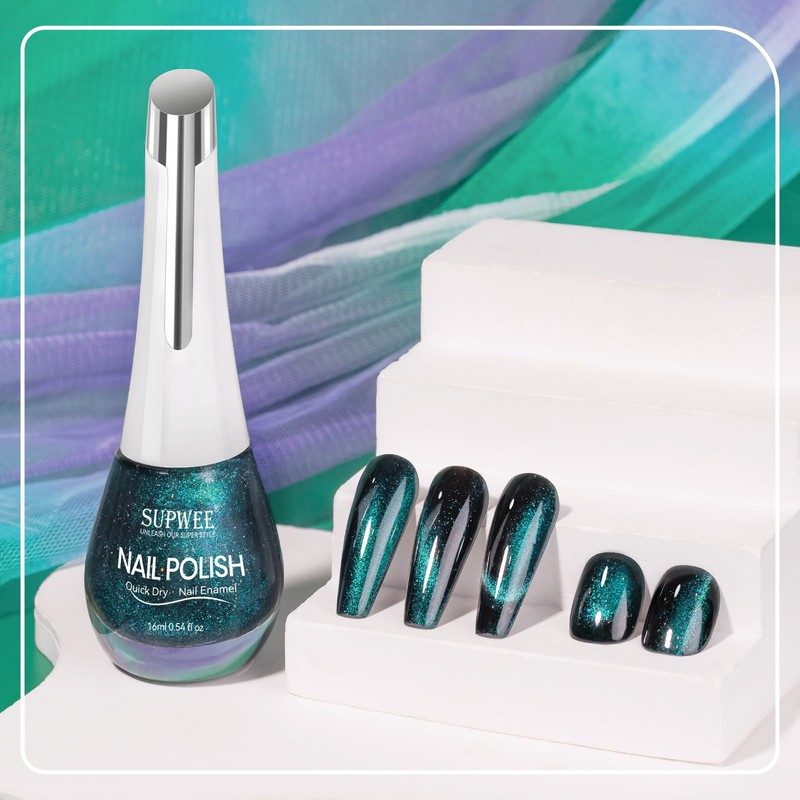 SUPWEE Quick Dry Cat Eye Nail Polish, Cateye Magnetic Nail