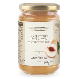 Agrisicilia Confettura extra con "Pescabivona I.G.P.", frutta di alta qualità Siciliana, Ideale per formaggi stagionati, crostate e dolci gourmet, vaso da 340 grammi