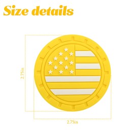Osilly Car Cup Holder Coasters, 4 Pack American Flag Insert Car Cup Coaster, 2.75 Inch PVC Anti Slip Shockproof Embedded Drink Mat, Car Interior Decoration Accessories for SUV, Truck(Yellow)