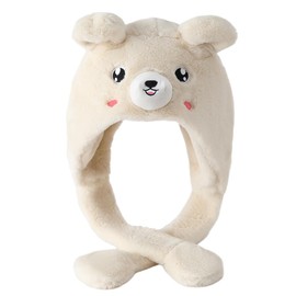 Laahoem Movable Ear Bear Hat Women's Cute Funny Plush Bunny Hat Cap Animal Cosplay Birthday Party Gift Beige