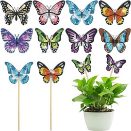 mankafre 8 Pcs Butterfly Diamond, Diamond Painting Kits for Potted Garden Yard Decor, Butterfly Stakes Diamond Kits, Butterflies for Crafts, Butterfly Diamond Supplies