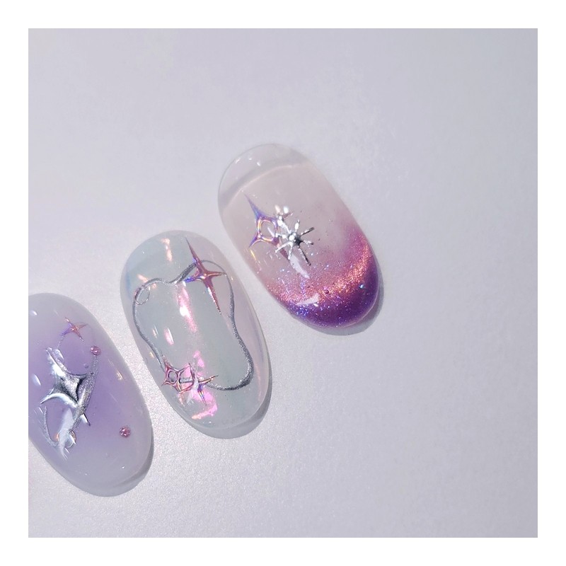 Purple Stella Handmade Nail Tips - Coffin Midi / 퍼플스텔라