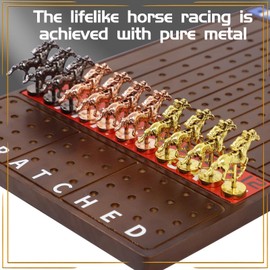 Jyquorp Metal Horse Race Board Game Racing Game Thickened Solid Wood with 11 Luxurious Durable Classic Metal Horses with 4 Dice and 2 Boxes of Cards Horse Racing Game (Walnut,Rectangle)