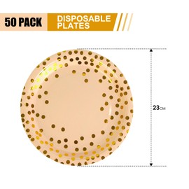 DHAIQC Pack of 50 Rose Gold Paper Plates, 23 cm, Disposable Plates, Colourful Party Plates, Party Tableware Set for Birthday, Weddings, Anniversary, Picnic, Grills (Rose Gold, 9 Inches)