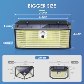 APILAB Upgraded Solar Lights Outdoor, 4 Pack 418 LED Motion Sensor Outdoor Lights, 3 Modes Security Light, IP65 Waterproof Solar Powered Wall Light for Outside Yard Garage Deck Fence