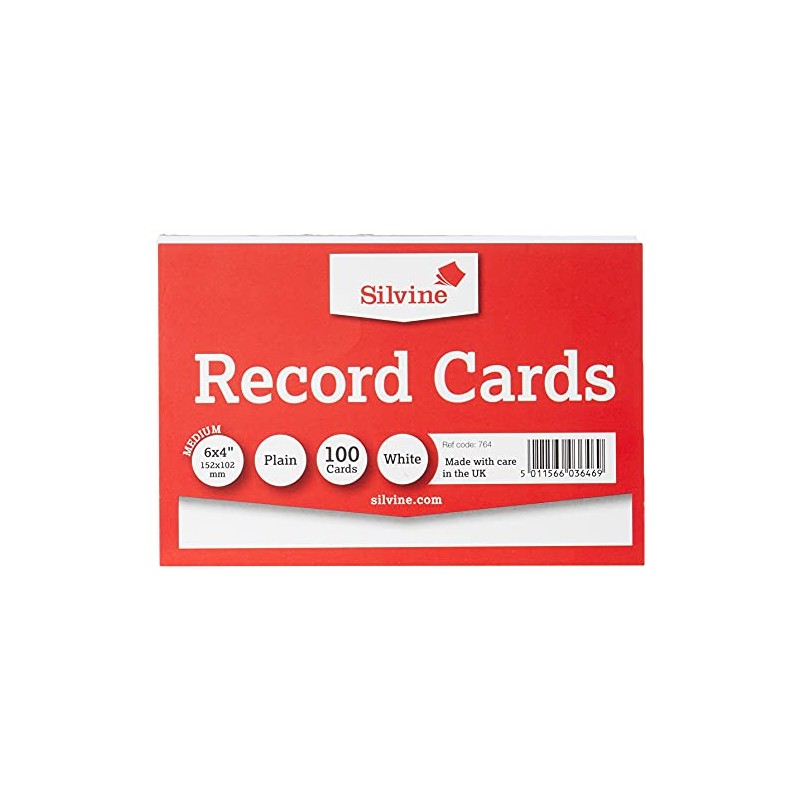 Silvine Record Cards 152x102 mm Plain Pack of 100 -