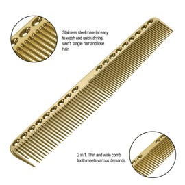 Nicoone Professional Hair Combs Aviation Aluminium Metal Cutting Comb Salon Comb Hairdressing Comb for Cutting and Hair Styling Gold