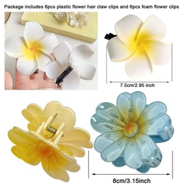 12Pcs Mix Colors Hawaiian Flower Hair Clips, Large Sunflower Claw Clips Accessories for Women Girls Tropical Party Beach Vacation Thick Hair Decoration