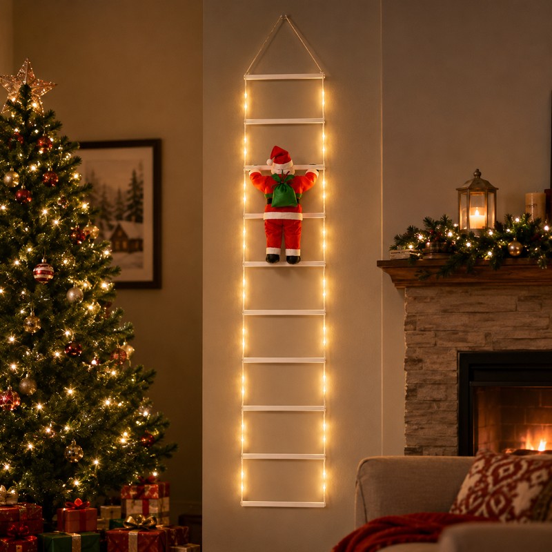 Climbing Santa Claus Christmas Decoration with Warm LED Lights &