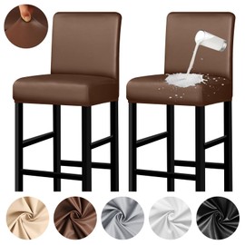 Lebaley 2 Pack Bar Stool Covers with Backs Waterproof Stretch PU Leather Bar Stool Seat Covers Slipcovers for Counter Height Chairs 14"-17" Wide, Removable & Washable for Kitchen Pub Cafe, Coffee