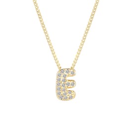 Jovialpixie 14K Gold Plated Initial Necklace for Women - Chunky Bubble Letter Pendant with Rhinestones letter E