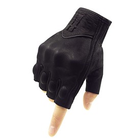 Harssidanzar Fingerless Motorcycle Gloves,for Mens Leather Riding Driving gloves with Hand Knuckle GM037,Black,Size,XL