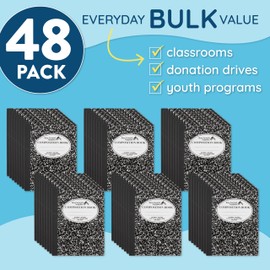 Blue Summit Black Composition Notebook, Black and White Composition Notebook Wide Ruled, Marble, 100 Sheets per Book, Bulk 48 Pack