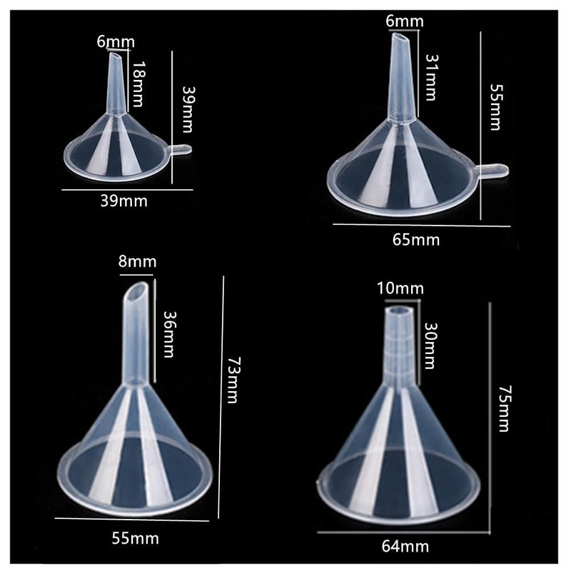 CAASFOOY Clear Mini Funnels 40 Pieces in 4 Sizes Polypropylene