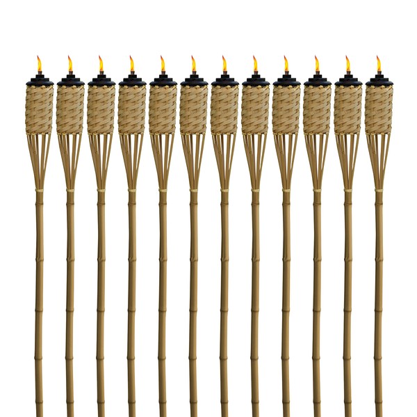 TIKI Brand Weather Resistant Coated Tiki Torch, Outdoor Décor for Home, Garden, Patio 12-Pack 57 in Bamboo, 1120116, Natural,Pack of 12