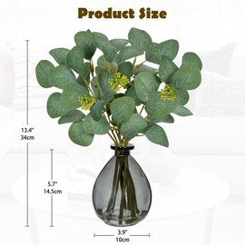 DILATATA Artificial Eucalyptus Stems in Glass Vase with Faux Water, 13" Fake Plant Eucalyptus Leaves Greenery for Table Centerpiece Office Home Decor - Black
