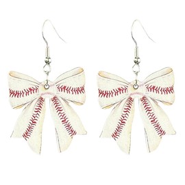 Fashion Retro Distressed Wooden Baseball Earrings Creative Baseball Earrings for Women - Bow