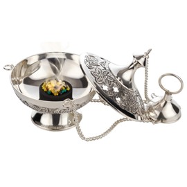 MaMeMi Vatican Incense Gift Set Including Incense Barrel [Silver-Plated Brass, Height Approx. 10 cm, Chain Approx. 25 cm] with Incense and Charcoal