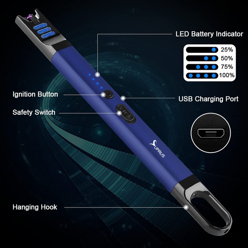 SUPRUS Candle Lighter Electric Arc Lighter Windproof Flameless USB Rechargeable