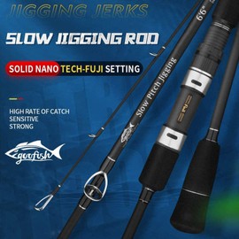 GooFish® Solid Nano Tech Blank Series-Matte Black Fuji Setting Size 6'6 PE2-4 Jig 120-350g Saltwater Slow Pitch Jigging Rod-Spinning