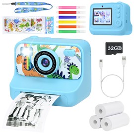 srclo Kids Camera,Kids Instant Print Selfie Camera for Boys Girls,1080P HD 2.4 Inch Screen Kids Digital Camera with 3 Rolls Print Paper and 32GB Card, Christmas Birthday Gifts for 3-12 Years Old