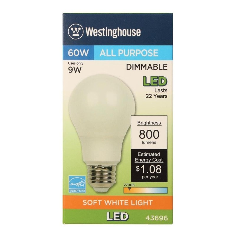 Westinghouse 4369600 60-Watt Equivalent Omni A19 Dimmable Soft White LED