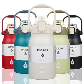 BJPKPK Insulated Water Bottles with Straw, 35 oz Stainless Steel Metal Water Bottle with One-handed Opening Lid, BPA Free Sports Water Bottles, Flasks, Thermos for Men & Women, White