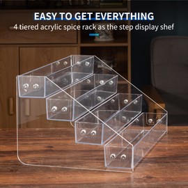 Kihor Acrylic Spice Rack, Tiered Spice Rack Shelf Seasoning Organizer for Countertop, Cabinet, Pantry, Kitchen Storage - 4 Tier