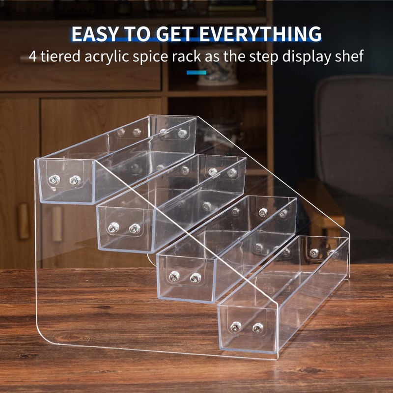Kihor Acrylic Spice Rack, Tiered Spice Rack Shelf Seasoning Organizer