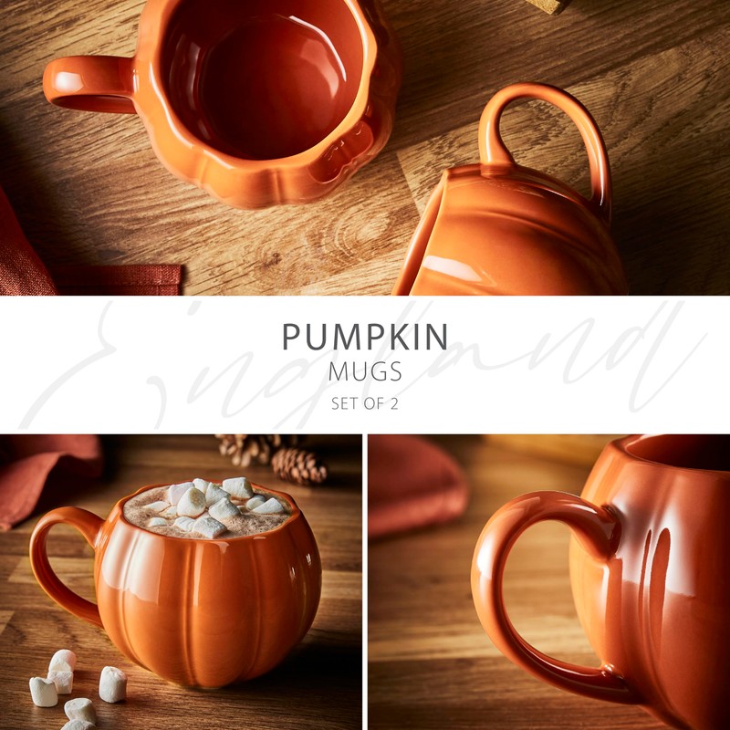 Wade WA976005ORA Set of 2 Pumpkin Shaped Mugs with Smooth
