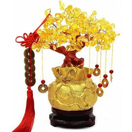 Feng Shui Yellow Quartz Crystal Tree, Bonsai Style Money Trees Decoration for Luck and Wealth (Purse) - Color: Dragon Pots
