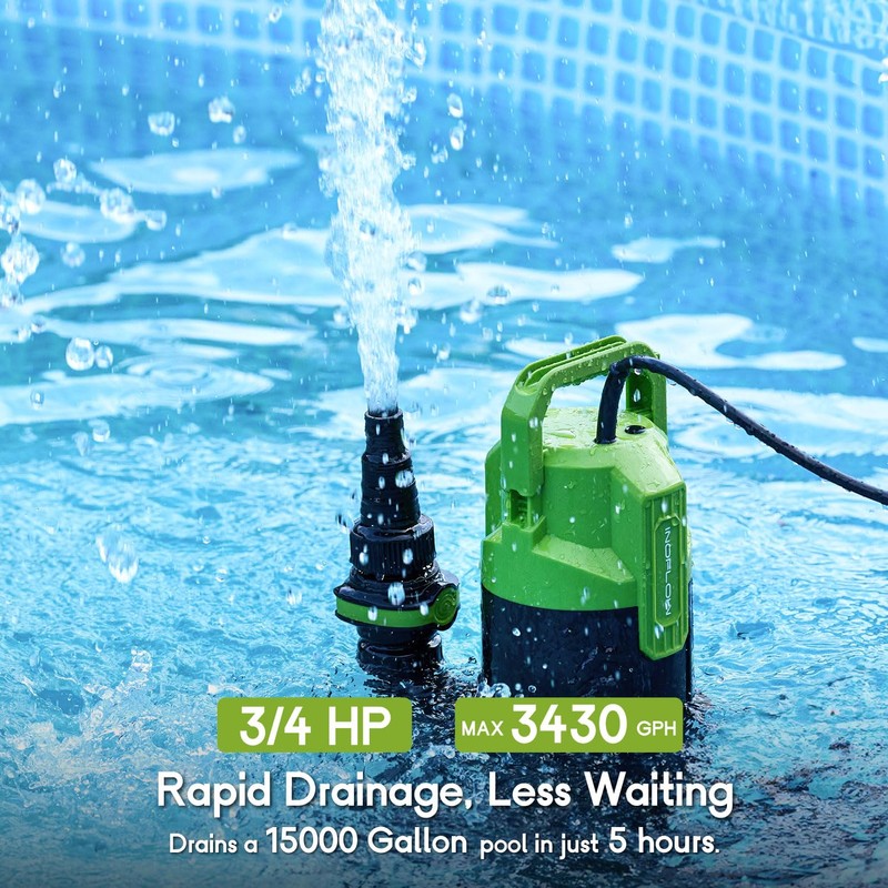 InoFlow Sump Pump 3/4 HP 3430GPH Submersible Water Pump with