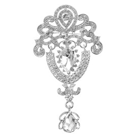 PATIKIL 1 Pcs Large Rhinestone Brooch, Vintage Crystal Bouquet Pin Silver Brooch Pins for Women Wedding Bridal Party Birthday Dance Banquet Decoration, Silver(3.7x2 Inch)