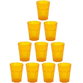 ENGELLAND - 10 x Plastic Cups Drinking Cups Orange Cocktail Cups 250ml with Measuring Line Stackable Reusable Plastic Frost Effect Reusable Party Cups Drinking Glass