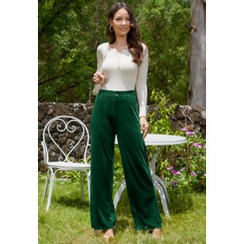 Rasutina Women Wide Leg Velvet Pants Christmas Green Palazzo Pants for Women Dressy Velour Pants with Pockets X-Large