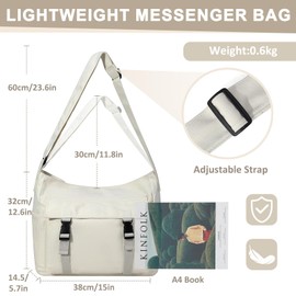 Canvas Messenger Bag,Lightweight Large Casual Crossbody Shoulder Hobo Bag for Women Men Work/Travel/College Beige