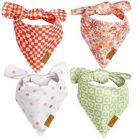 Remy+Roo - Bandanas para perro, paquete de 4 | Juego de margaritas, tela de poliéster duradera de alta calidad, forma única personalizada, ajuste ajustable, niña, enfriamiento, cachorro, cumpleaños, tallas S, L, XL (grande)