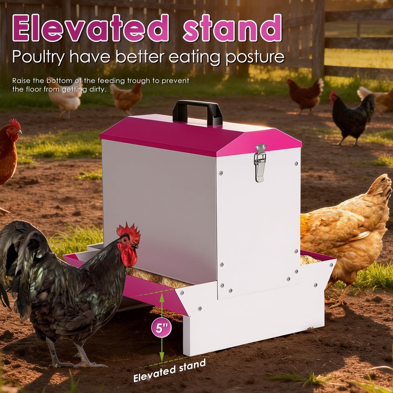 25Lb Metal Chicken Feeder and Waterer Set Automatic No Waste
