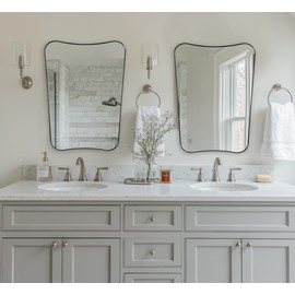 ANDY STAR Brushed Nickel Mirror, 24x32 Inch Silver Mirror for Bathroom, Bathroom Mirror for Over Sink, Modern Wall Mirror in Anti-Rust Stainless Steel Metal Frame Deep 1’’