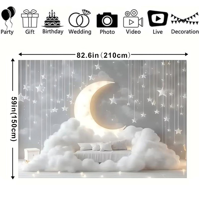 Indoor Boho Newborn Children Golden Glowing Moon Silver Glittering Stars