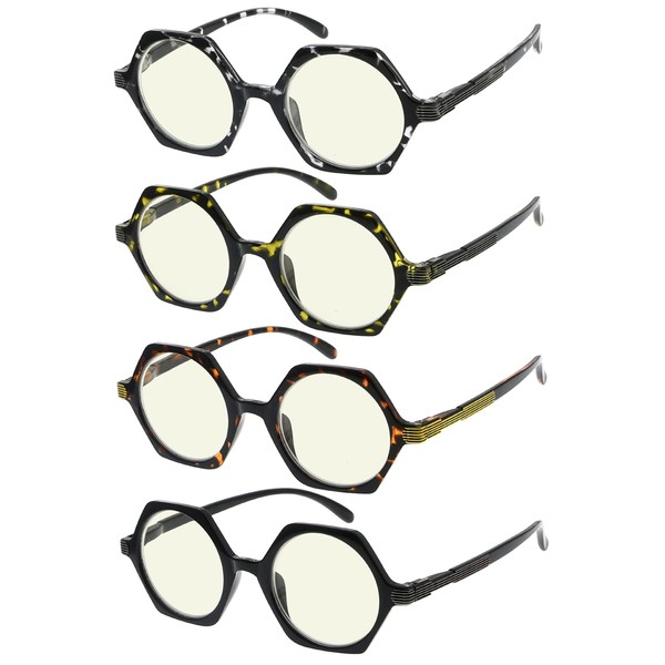 Eyekepper 4 gafas de lectura de diseño vintage para mujer, lentes de lectura retro, lectores de lentes pequeños para hombres, Bloqueador de luz azul, 4 pares, +0.50