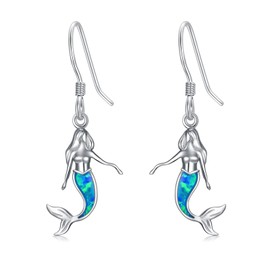 Wildari Mermaid Earrings for Women with Blue Opal Cute Ocean Beach Dangle Drop Earrings for Women Summer Beach Jewelry Gifts