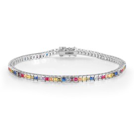 Gemsme 2 * 2mm Rainbow Square Tennis Bracelet, 2.0mm Thin 18K White Gold Plated Square Colorful Cubic Zirconia Tennis Bracelet for Women